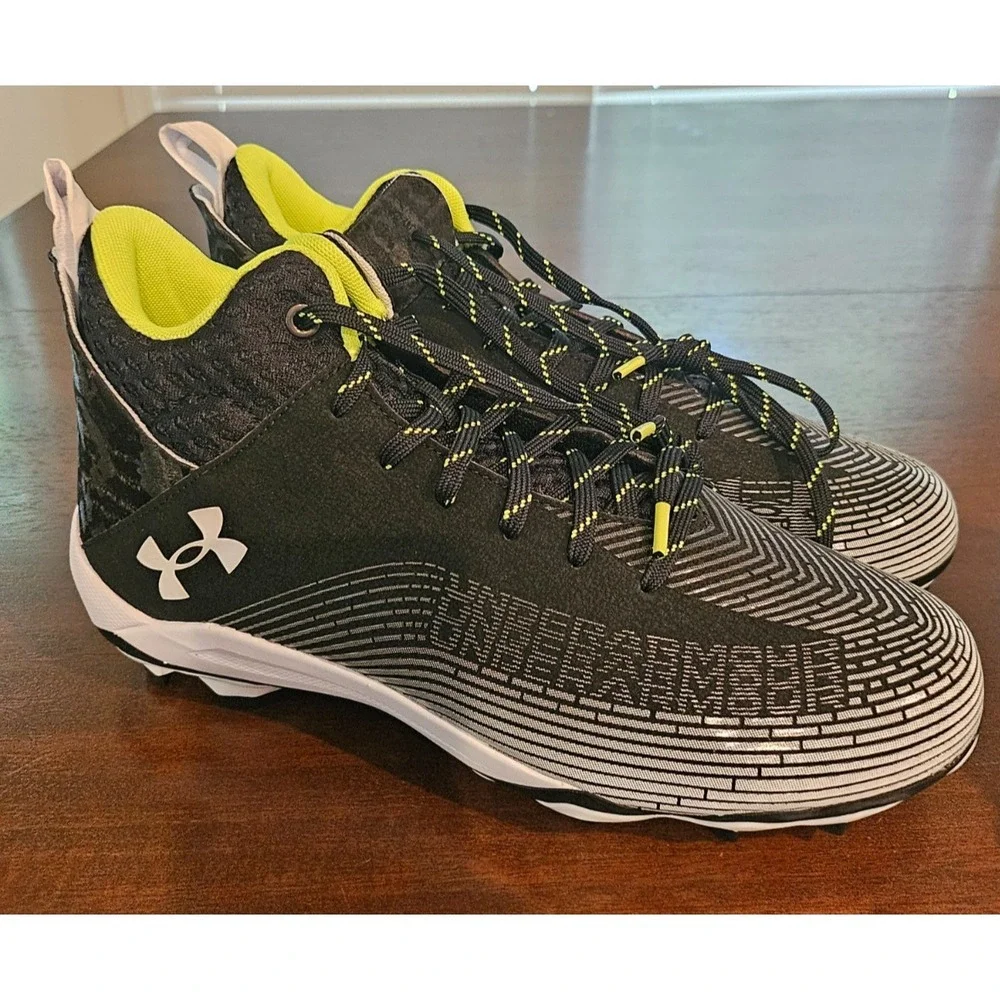 Under Armour Hammer MC 2.0 Men Shoes Sz 10.5 White Black Lace-Up Football Cleats